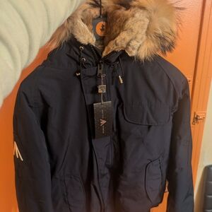 Artic North Saint Sauveur Men's Navy Blue Jacket with Real Fur Hood